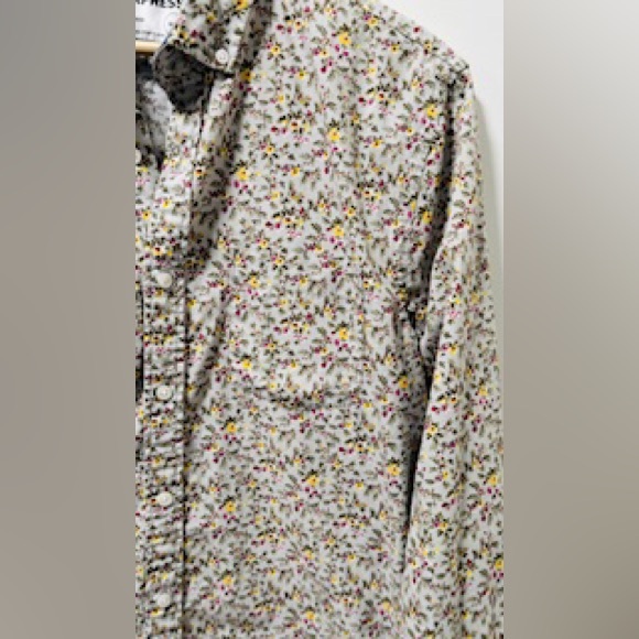 Express Slim Fit Soft Wash Floral Print, Denim Inserts & Trim Long Sleeve Shirt - Picture 2 of 5